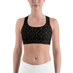 Geometric Black Gold Line Sports bra